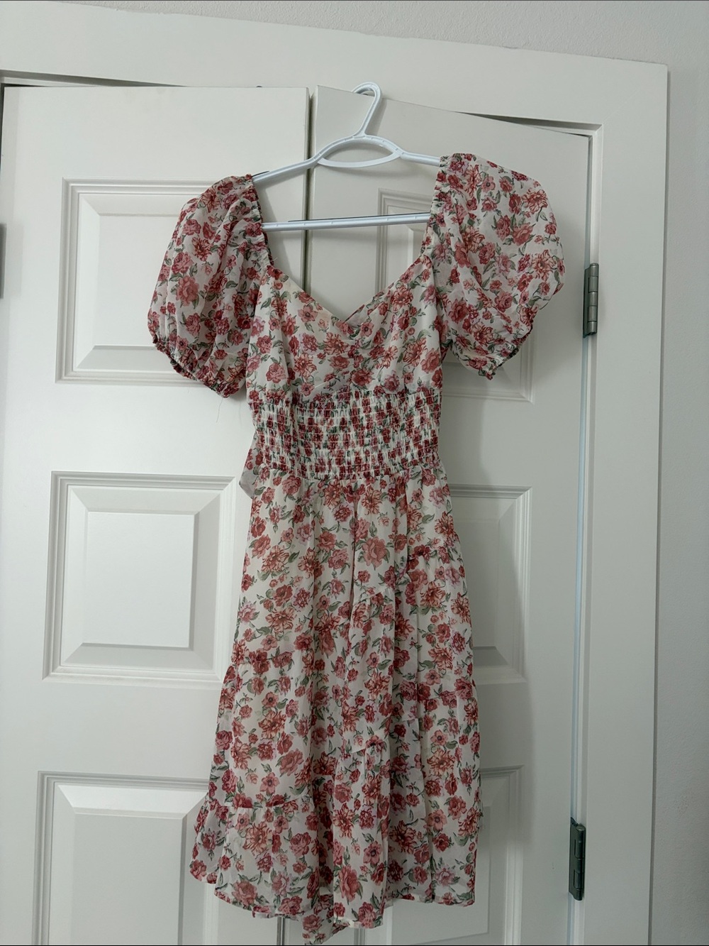 Altar'd State Cream Midi Dress with Pink Rose Print